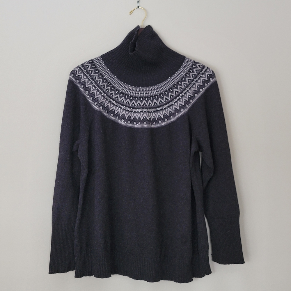 Talbots Black and White Patterned Turtleneck Sweater 3XP